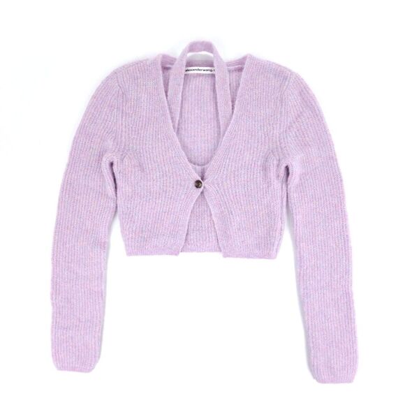 NEW Alexander Wang Twinset Halter Cardigan Pullover Lavender Frost Alpaca Knit - Picture 6 of 8